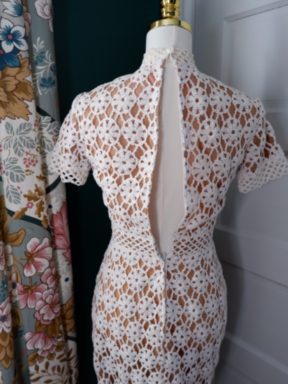 1960s Cotton Crochet Mock Neck Gown - Picture 11 of 11